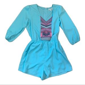 Gianni Bono Aqua Romper with Embroidery Sz Medium